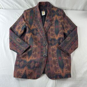 Ascente Blazer Jacket Womens Sz M Multicolored Southwestern Tapestry Vintage USA
